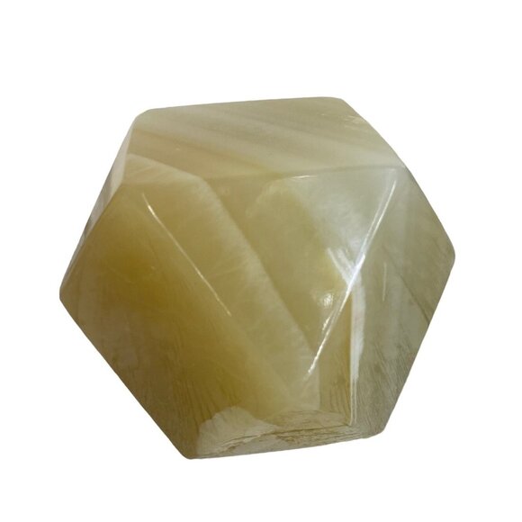 Onyx Paperweight Geometrical Tetradecagon Natural White Cream Brown Marbling Vtg - Picture 1 of 13